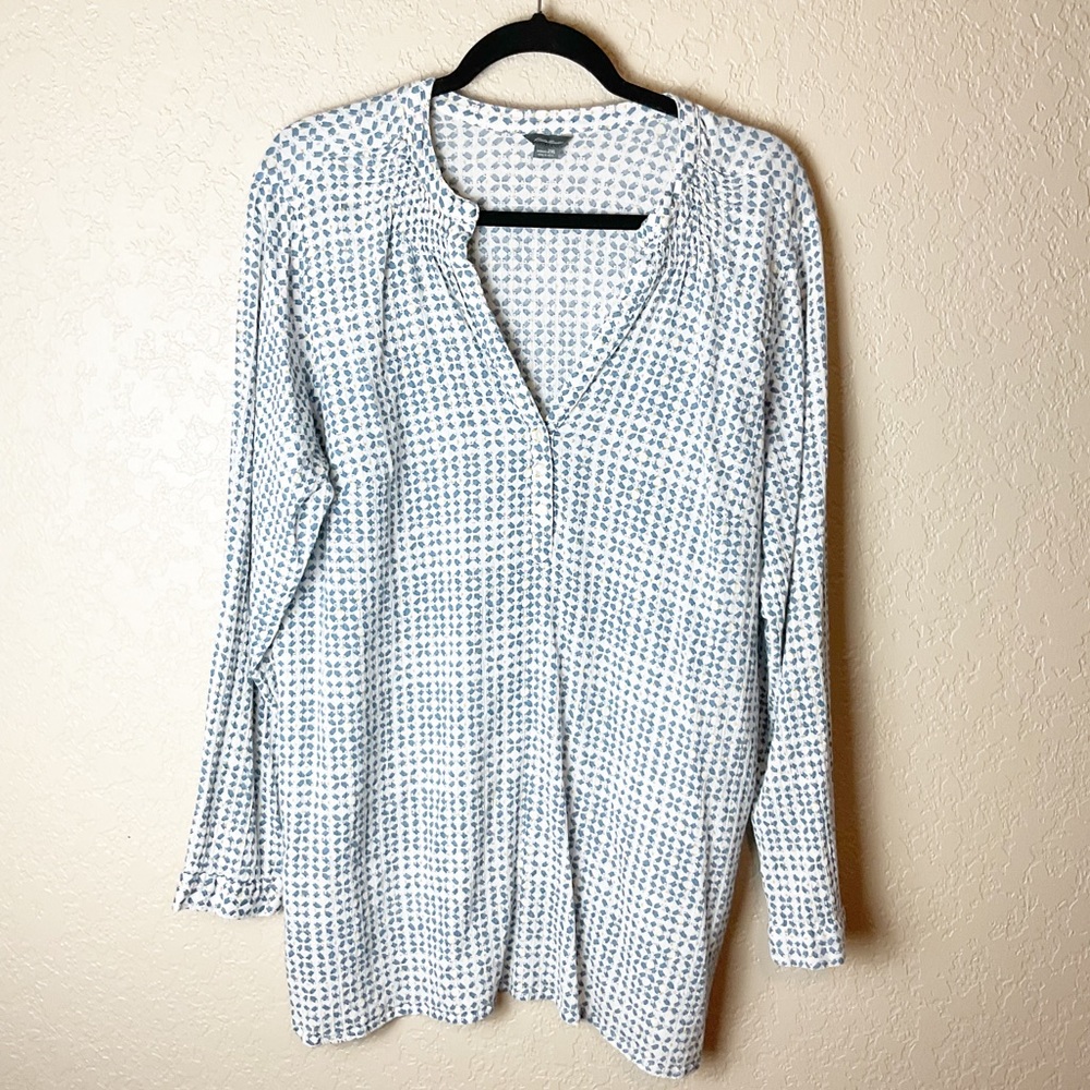 Eddie Bauer half button down womens Cotton criss cross print long sleeve shirt